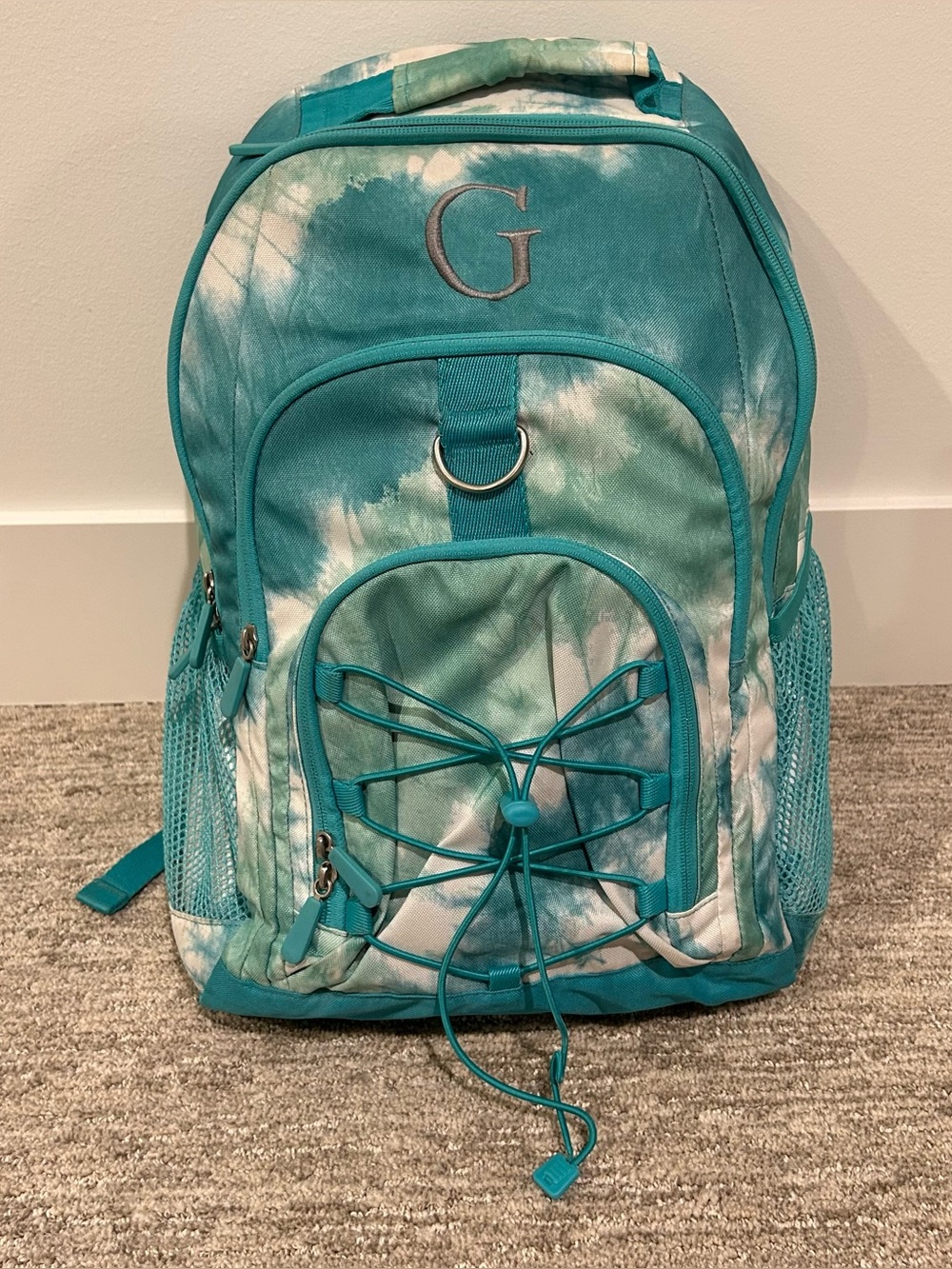 Pottery Barn Teen Gear Up Aqua White Laguna Tie Dye Large Backpack 17" G Initial